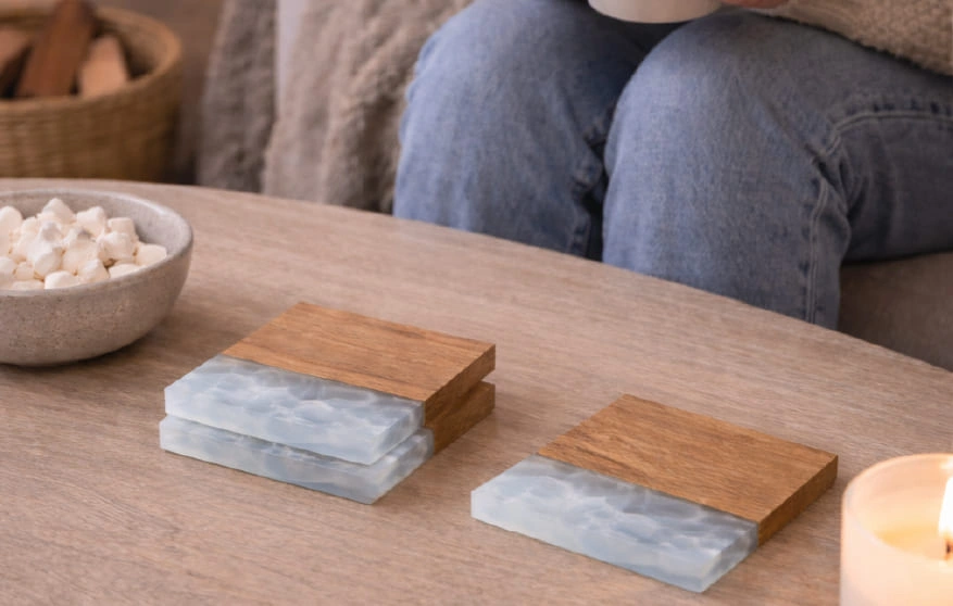 sous-verres chene r&eacute;sine effet glace